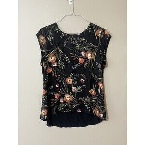 Les Serein Black Floral Blouse Size Large